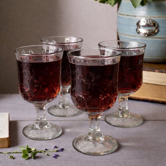 Anchor Hocking Savannah VTG Clear Water Goblets 7 1/4” Set of 4 Floral Glasses - Picture 2 of 14